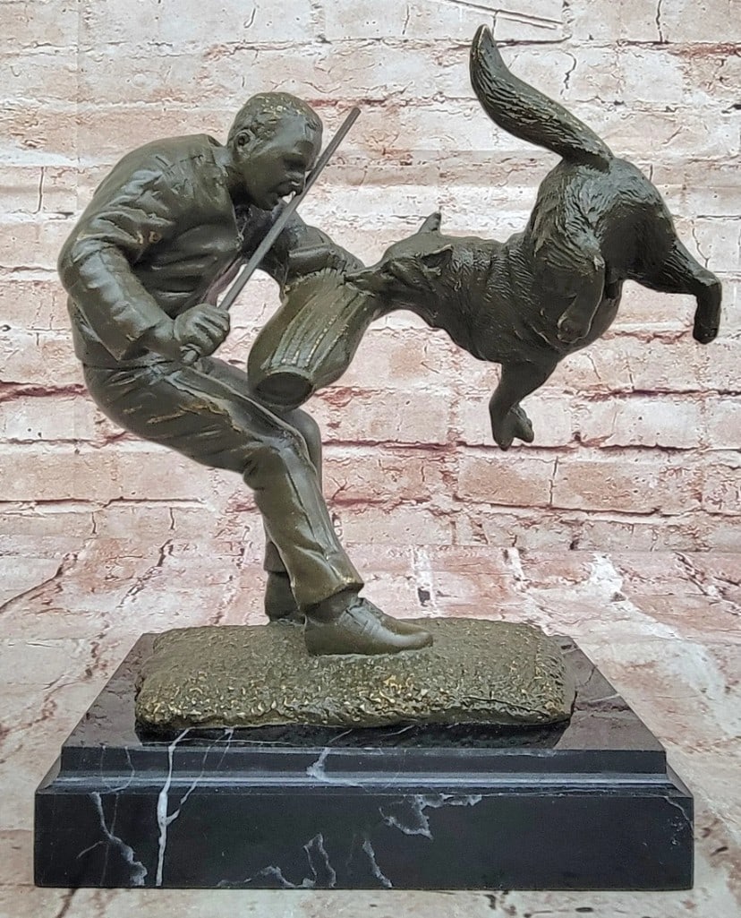 Police Dog Trainer Original Bronze Statue - 9.5'' x 8.5'': Police Dog Trainer Original Bronze Statue - 9.5" x 8.5" This heartfelt bronze sculpture by artist Milo beautifully captures the bond between a dog and its trainer. The trainer leans in with calm