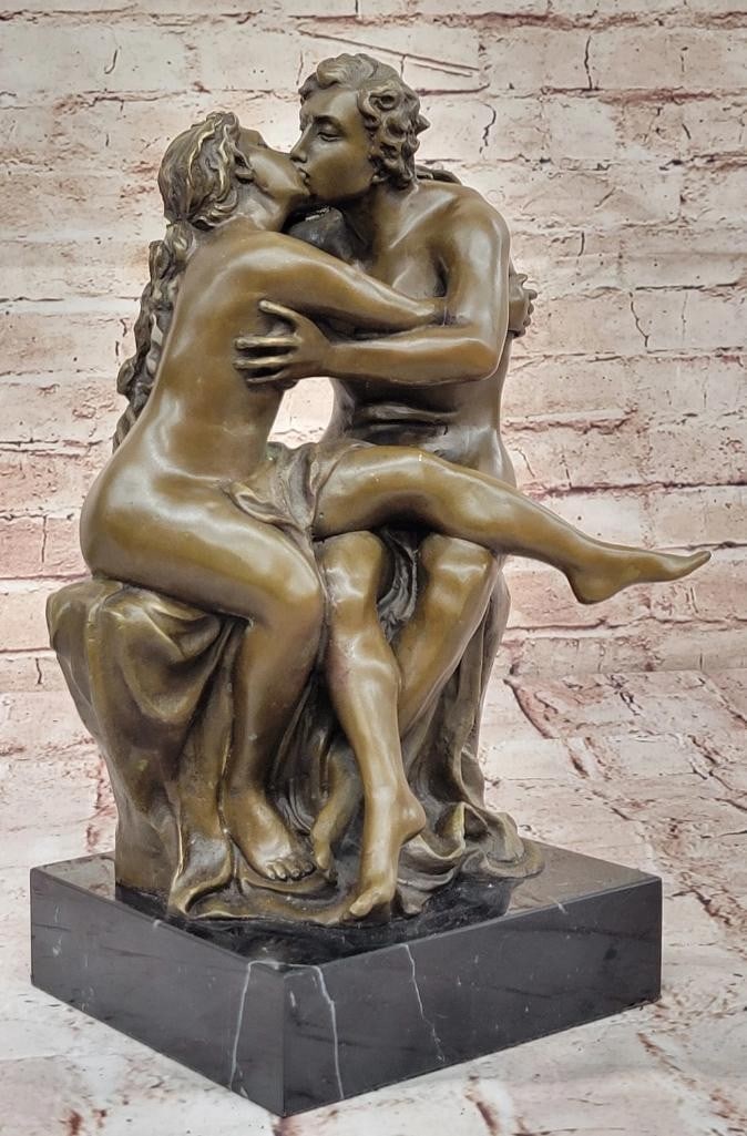 Romantic Tribute to Rodin's ''The Kiss'' Bronze Sculpture by Milo - 13'' x 8.5'': Romantic Tribute to Rodin's " The Kiss" Bronze Sculpture by Milo - 13" x 8.5" Original bronze sculpture by Milo inspired by Auguste Rodin's " The Kiss," depicting two lovers in an