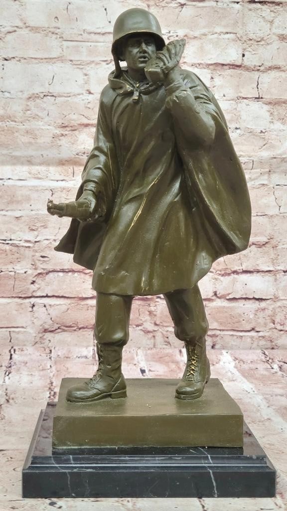U.S. Army Soldier with Rifle Bronze Sculpture by Fisher - 14.5'' x 7.5'' (1 of 7)