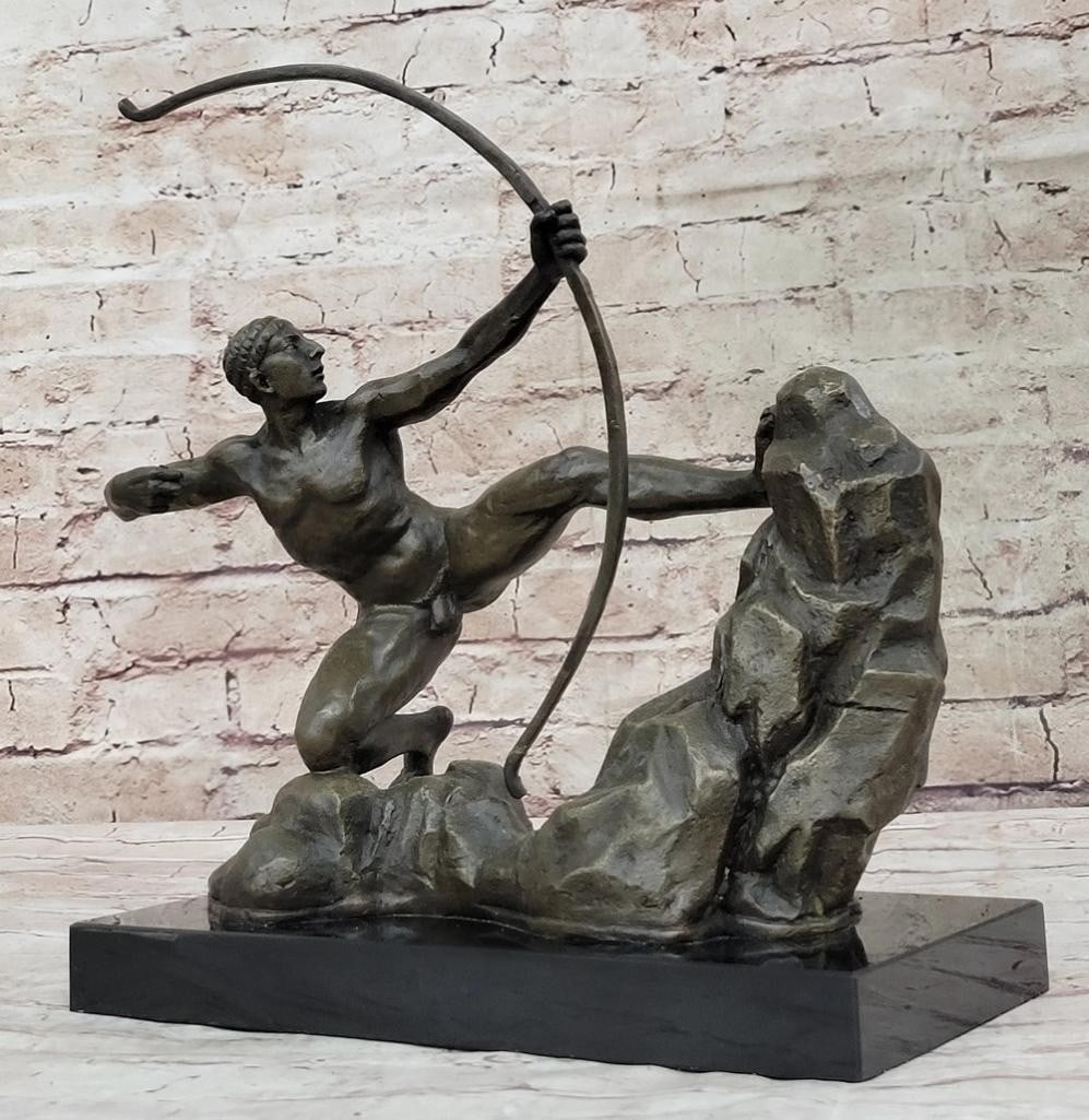 Archer's Precision Bronze Sculpture Inspired by Bourdelle - 12.5'' x 14'': Archers Precision Bronze Sculpture Inspired by Bourdelle - 12.5" x 14" This captivating bronze sculpture embodies strength and precision, depicting a powerful archer in mid-action. With his musc