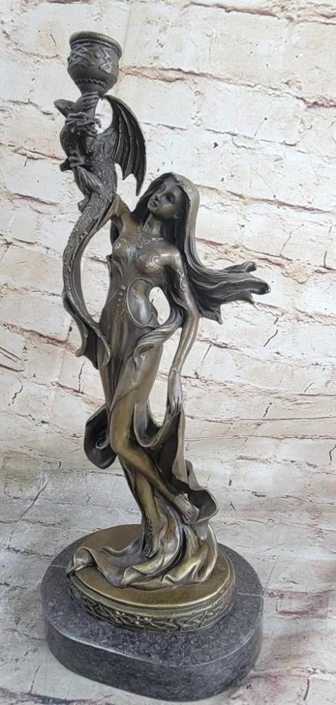 Art Nouveau Bronze Candelabra by Jean Patoue - 16'' x 8'': Art Nouveau Bronze Candelabra by Jean Patoue - 16" x 8" This exquisite Art Nouveau bronze candelabra, signed by Jean Patoue, captures the elegance and romance of a bygone era. Meticulously craft