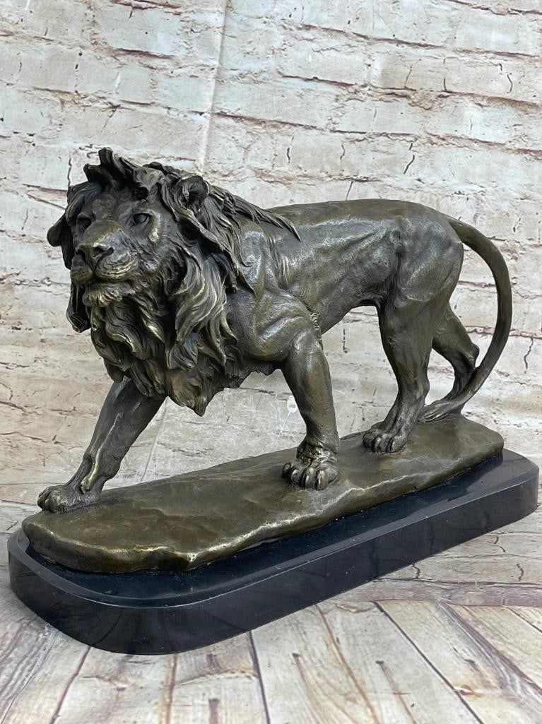 Majestic Lion Inspired Bronze Sculpture by Barye - 11'' x 7'': Majestic Lion Inspired Bronze Sculpture by Barye - 11" x 7" This stunning sculpture celebrates the remarkable qualities of lions, embodying power, courage, and nobility that resonate across cult