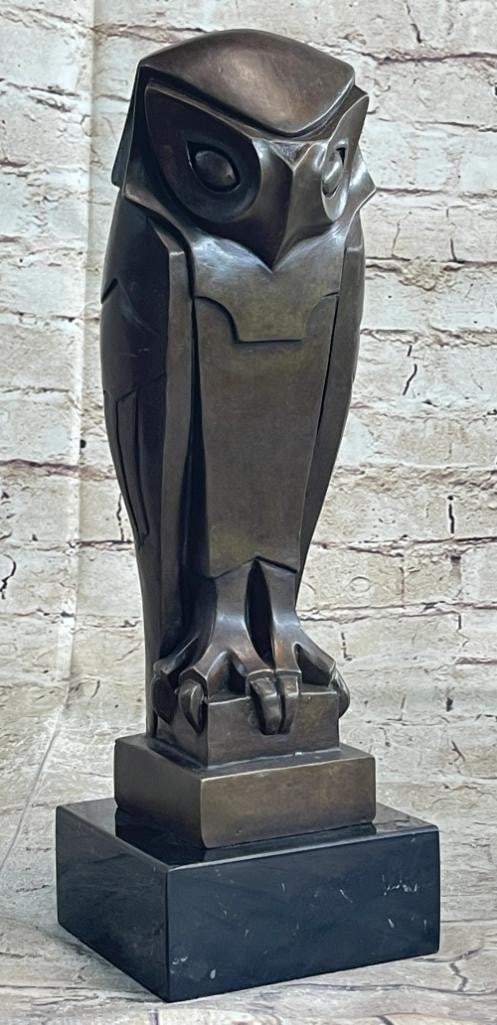Enchanting Bronze Owl Sculpture Inspired by Salvador Dali - 14'' x 5'': Enchanting Bronze Owl Sculpture Inspired by Salvador Dali - 14" x 5" Experience the enchanting presence of this bronze owl sculpture, elegantly perched and gazing into the night sky. With its ke