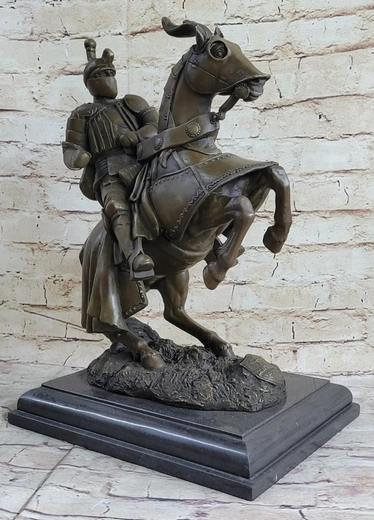 Bold Knight and Valiant Steed by Kamiko Inspired Bronze Sculpture - 16'' x 15'': Bold Knight and Valiant Steed by Kamiko Inspired Bronze Sculpture - 16" x 15" Step into the world of medieval valor with " Bold Knight and Valiant Steed," a captivating bronze sculpture by