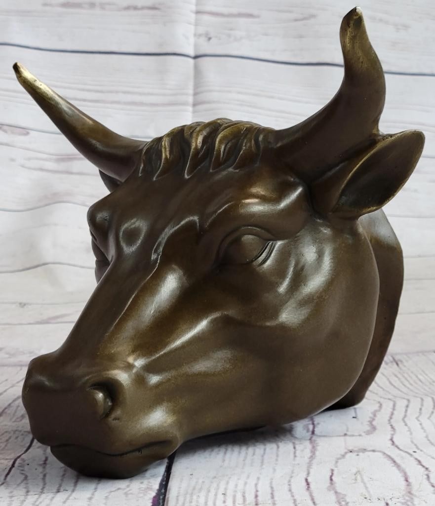 Bull Head Wall Mount Bust Original Bronze Sculpture - 6.5'' x 7.5'' (1 of 7)