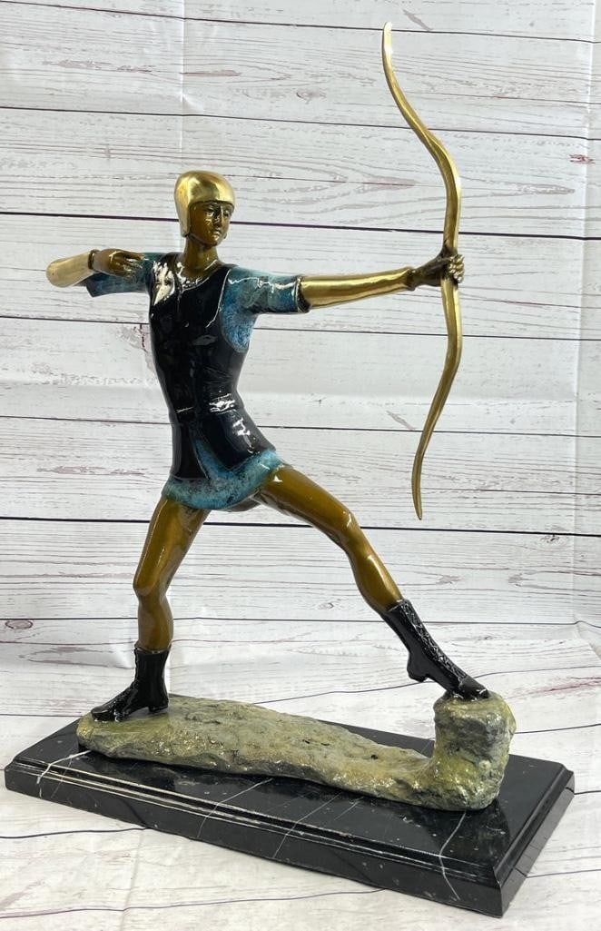 Medieval Robin Hood Bronze Statue: Medieval Robin Hood Bronze Statue This is an amazing limited edition collectors sculpture of an Archer, only 100 made by this artist. He wears a shielding gold armor helmet that fits tightly around hi