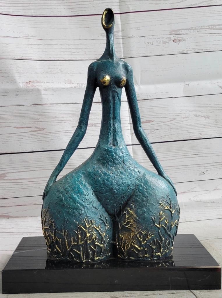 Wide Waist Curvy Female Bronze Sculpture: Wide Waist Curvy Female Bronze Sculpture This wonderfully curvaceous woman bears the wide hips commonly attributed to femininity and fertility. It is a 100% bronze, cast using the lost wax method. It
