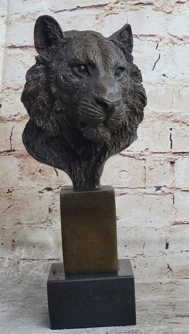 Tiger Bronze Bust on Marble Base Sculpture - 10" x 5": Tiger Bronze Bust on Marble Base Sculpture - 10" x 5" This striking bronze tiger bust captures the raw power, intensity, and noble presence of one of nature's most formidable creatures. With a