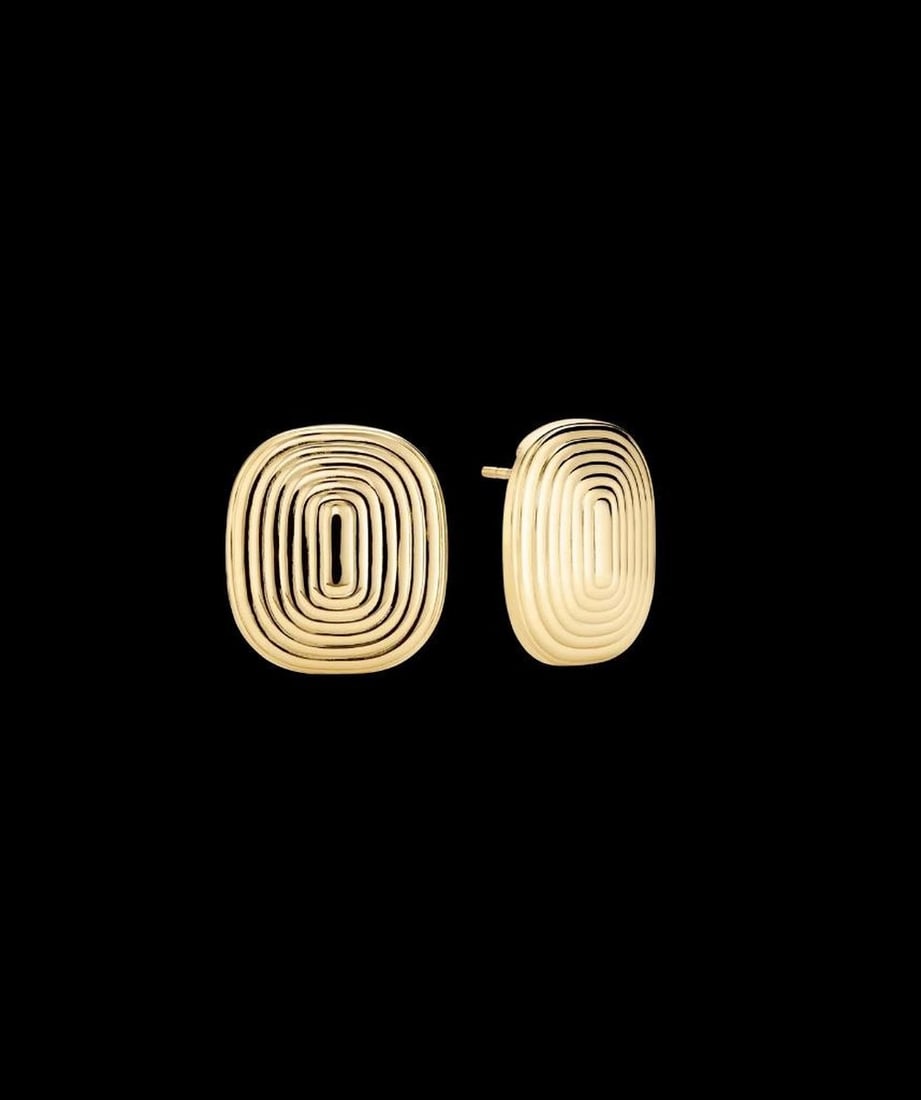 18k Gold Vermeil Wave Ripple Studs: 18k Gold Vermeil Wave Ripple Studs Like a drop in still water, these oversized studs send ripples in every direction. Textured and bold, they create a dynamic, eye-catching look that elevates any