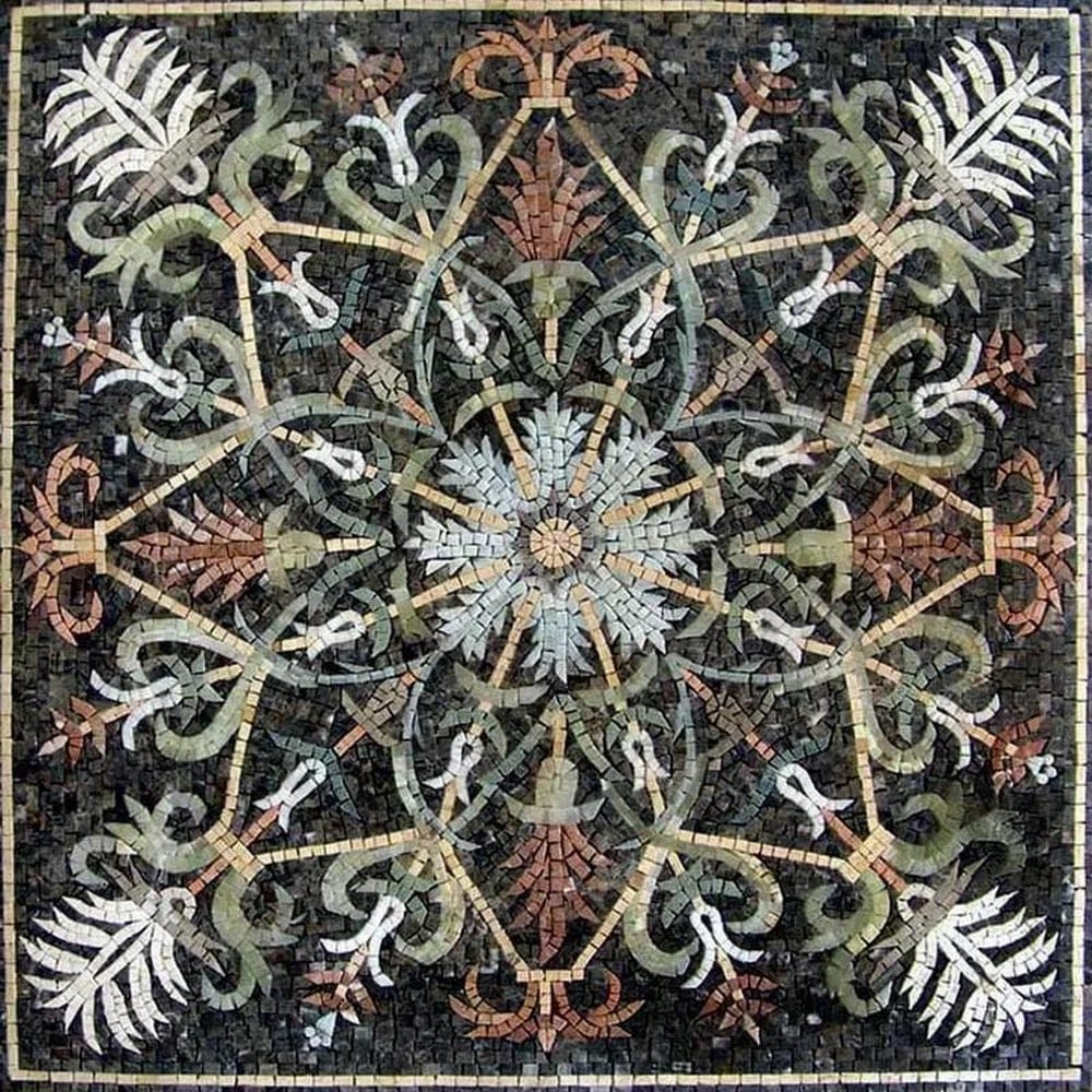 Floral Marble Mosaic Tile - Ornamental Design: Floral Marble Mosaic Tile - Ornamental Design A handcrafted marble mosaic, this Ornamental Floral design features detailed floral patterns for walls, floors, or tabletops in both indoor and outdoor
