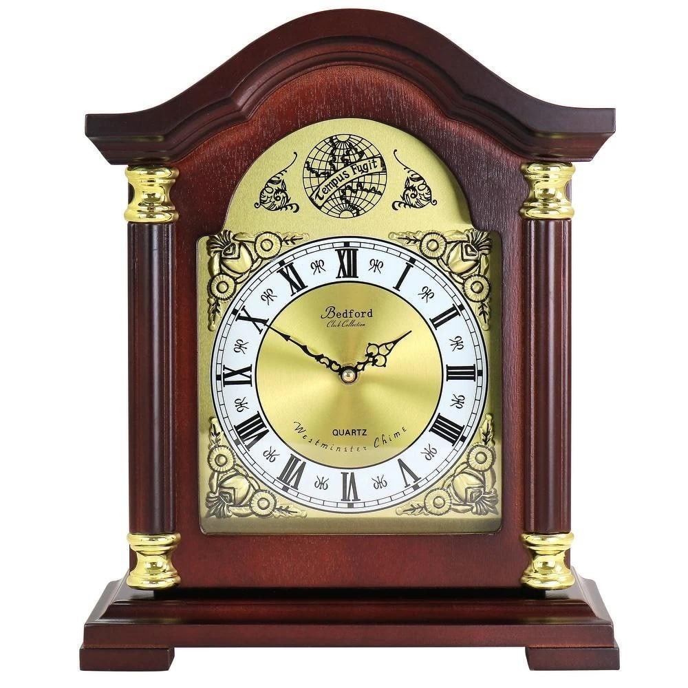 Ornate Gold Dial Redwood Mantel Clock (1 of 3)
