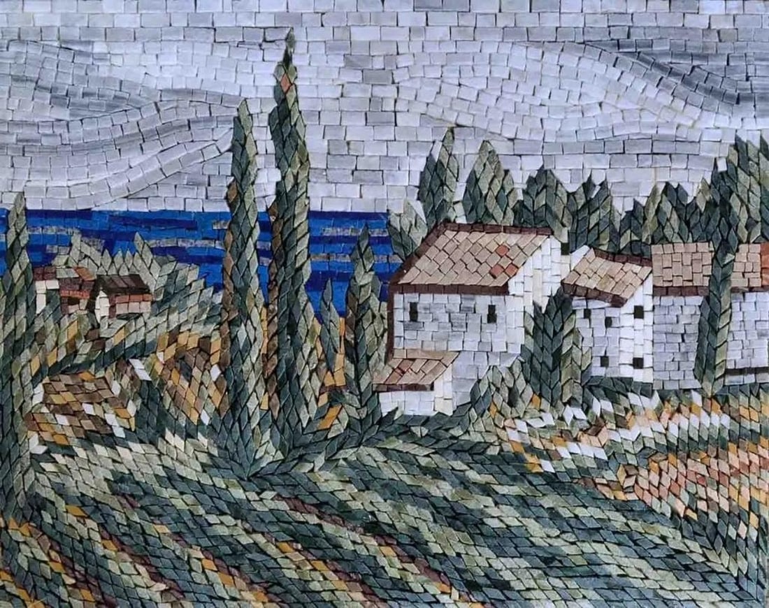 Ancient Tuscan Mosaic Kitchen Backsplash: Ancient Tuscan Mosaic Kitchen Backsplash A handcrafted mosaic made from natural stone, featuring intricate patterns and rich colors inspired by the Tuscan landscape. The design combines traditional