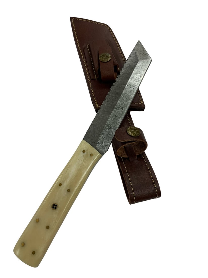 Custom Handmade Inlaid Bone Damascus Steel Shive Knife - Camel Bone (1 of 6)