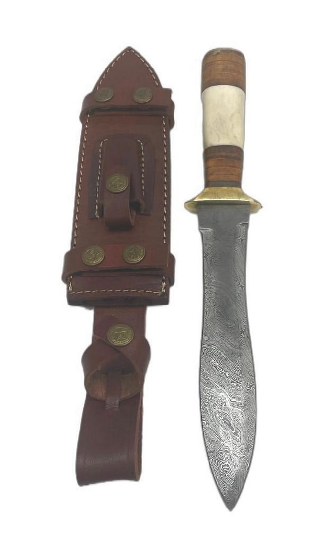 The Liars Damascus Dagger: Custom Handmade Damascus Steel Hunting Dagger Knife Handle Camel Bone with Brass Spacer Damascus Steel Blade with 256 Layers on it. HARDNESS 56-60 H R C VERY HIGH QUALITY GENUINE LEATHER SHEATH SIZE: 