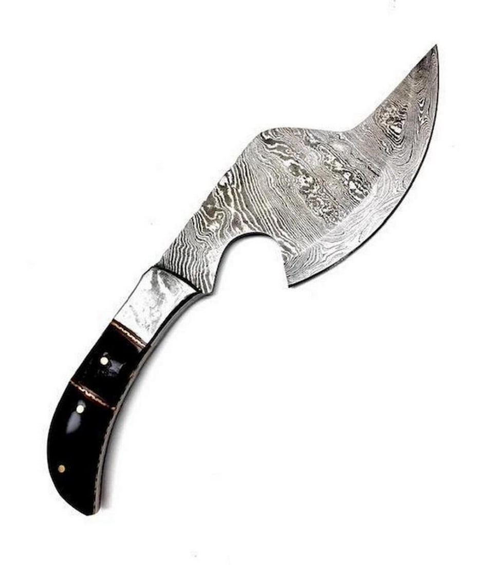 10" Wood And Steel Damascus Hatchet Full Tang: 10 Inch Long Wood And Steel Damascus Hatchet Full Tang. Please View Photos For Further Inspection.
