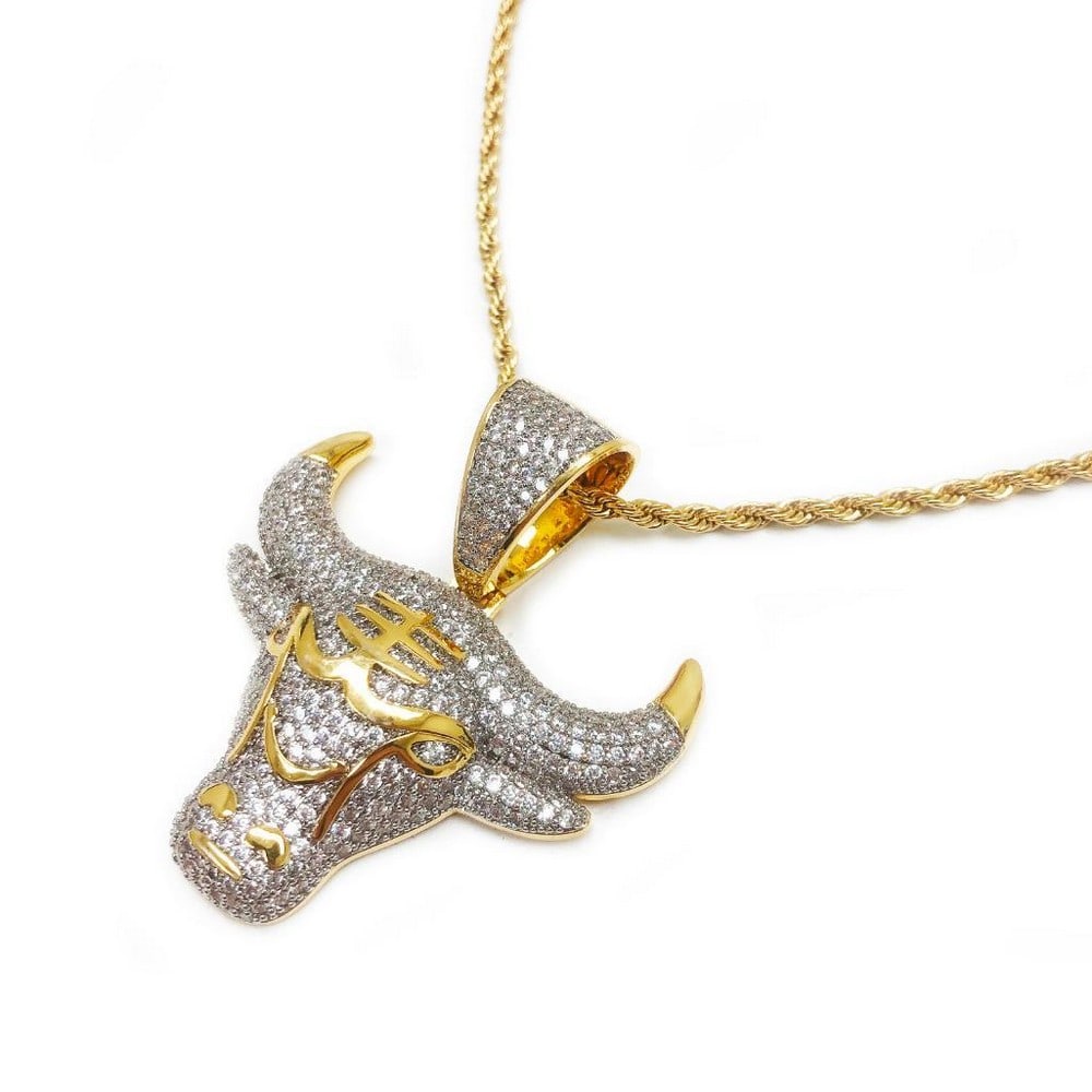 18Kt Gold Plated .69kt Lab Created Diamond Bulls Pendants On 18kt Gold Twist Necklace (1 of 3)