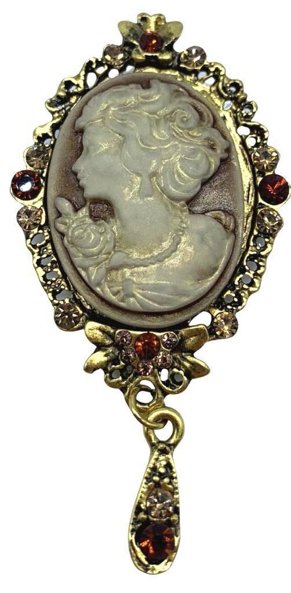 Beautiful Crystal Rhinestones Cameo Vintage Brooch for Women.: Butterfly Top Red Crystal Rhinestone Drop Brooch. This brooch will add charm and elegance to any clothing item. It is fashionable and easy to wear. It would make a great gift for your friends or famil