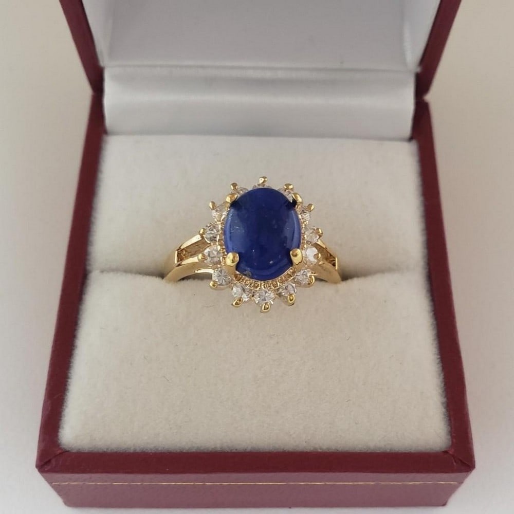 Beautiful 1.79ct Oval Cut Blue Lapis Lazuli Gemstone Ring: Beautiful 1.79ct Oval Cut Blue Lapis Lazuli Gemstone 18 KGP Ring. This Elegant Ring Has Deep Celestial Blue Hue, That Will Catch The Eyes Of Many. This Vibrant And Beautiful Ring Is A Great Addition