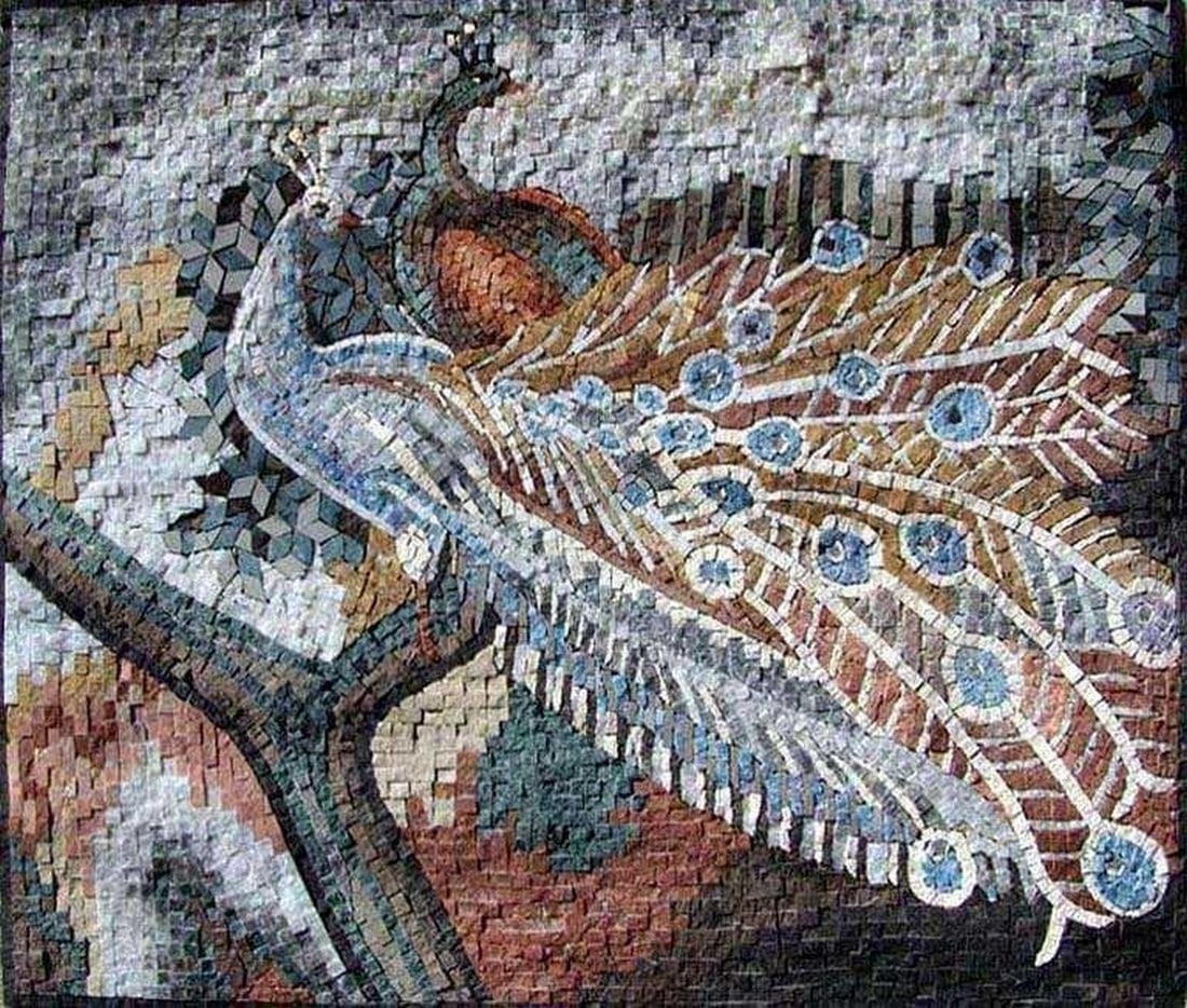Colorful Peafowl Mosaic - Handcrafted Nature Art: Colorful Peafowl Mosaic - Handcrafted Nature Art A handcrafted rectangular mosaic made from natural marble, the Colorful Peafowl Mosaic showcases the majestic beauty of one of nature's most vibrant
