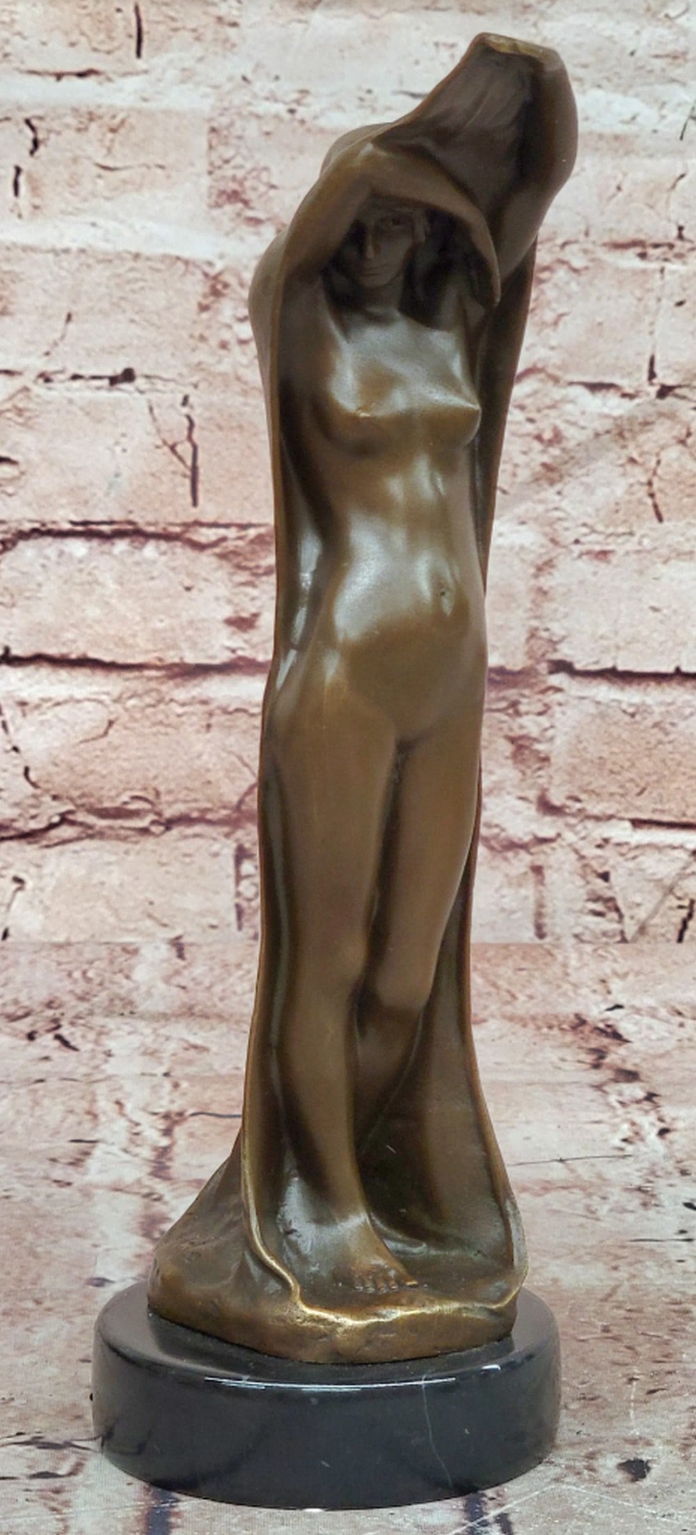 Art Nouveau Veiled Nude Woman Bronze Sculpture on Marble Base: Art Nouveau Veiled Nude Woman Bronze Sculpture on Marble Base Custom Made Bronze Sculpture Featuring An Elegant Art Nouveau Style Veiled Nude Woman, Beautifully Captured In A Graceful And Timeless Pos