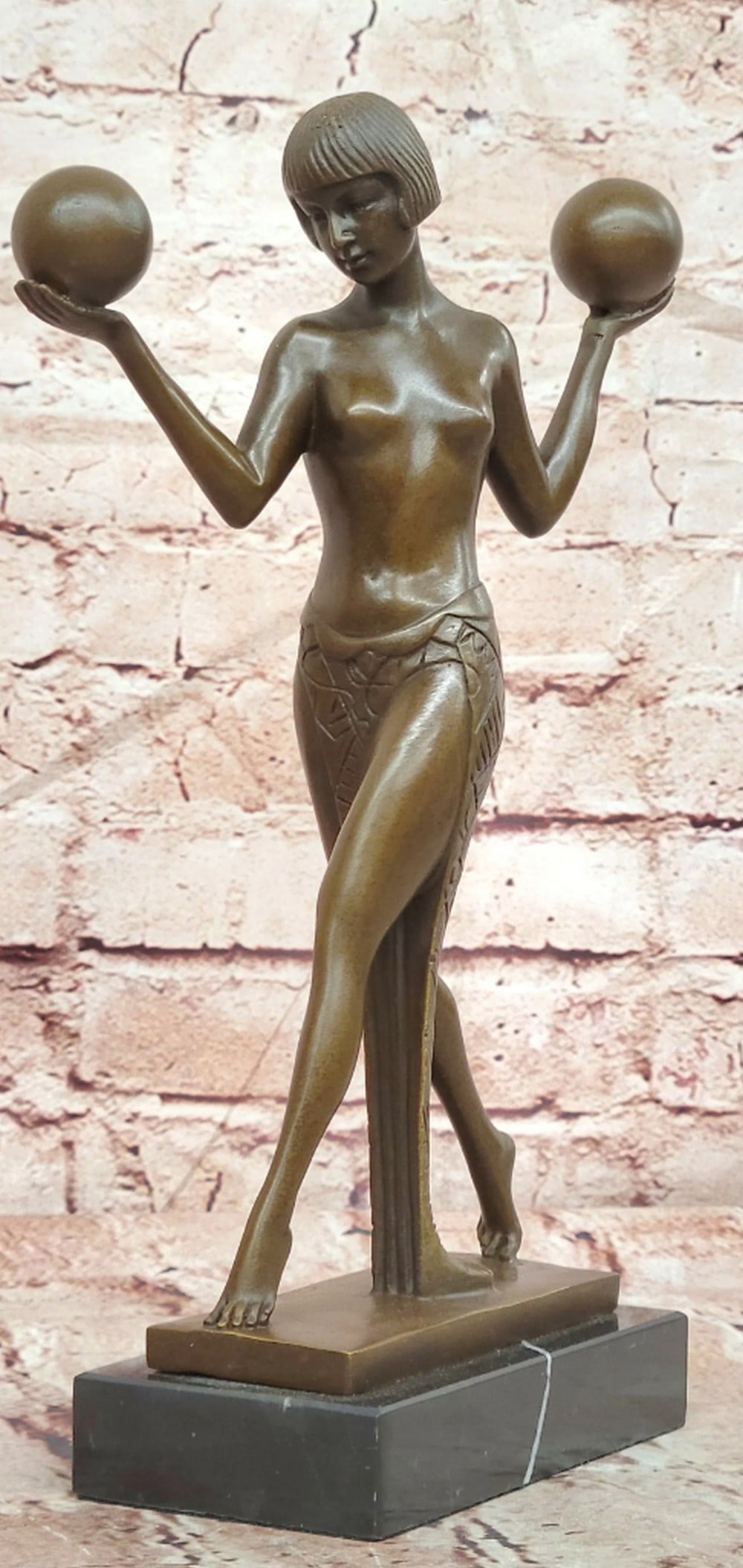 Art Deco Nude Woman Balancing Spheres Bronze Sculpture Statue: Art Deco Nude Woman Balancing Spheres Bronze Sculpture Statue Custom Made Bronze Sculpture Featuring An Elegant Art Deco Nude Woman In A Graceful Balancing Pose With Spheres, Symbolizing Harmony, Stre