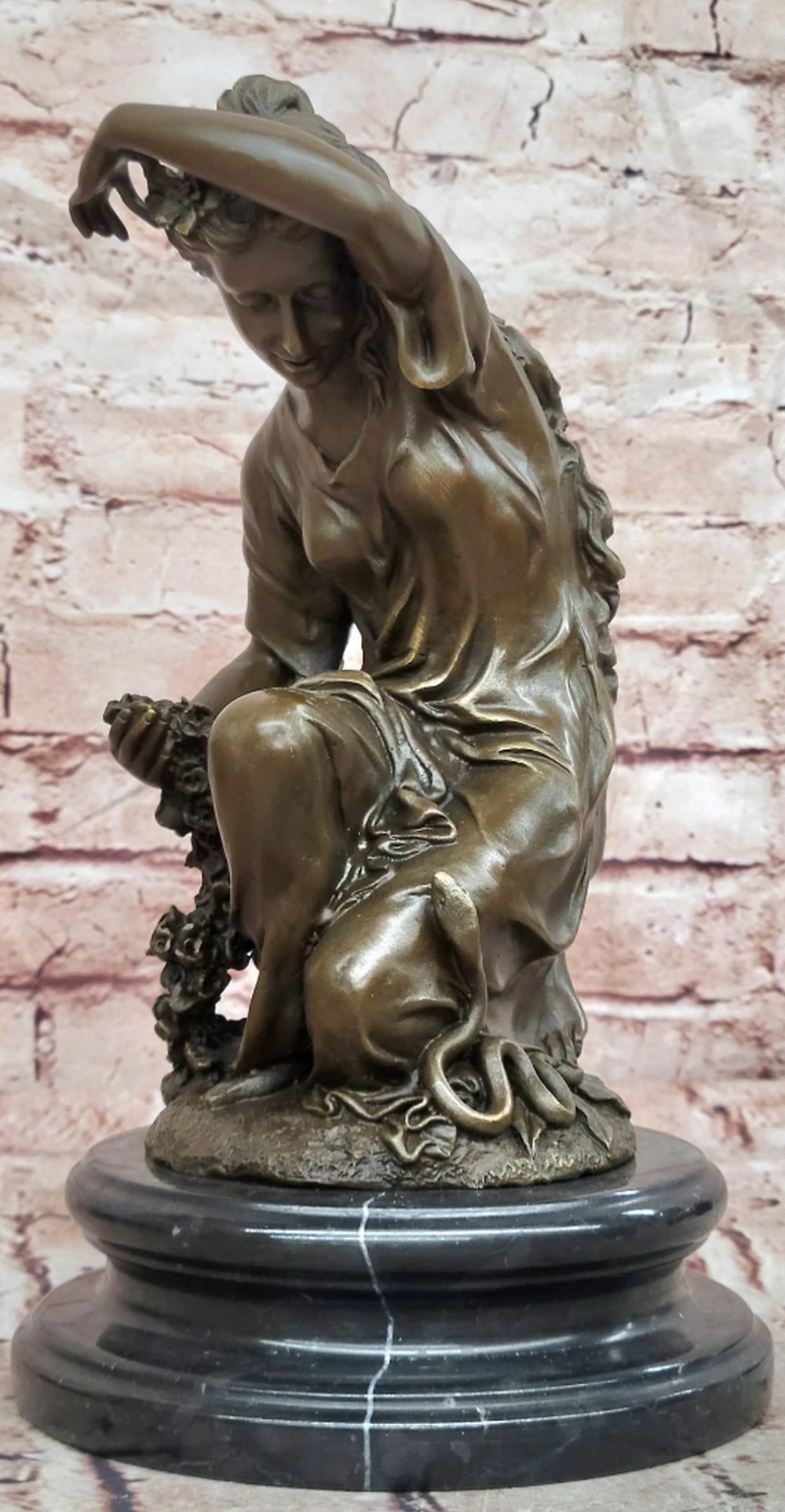 Cesaro Bronze Sculpture "The Spring" with Roses - 11.5" x 6": Cesaro Bronze Sculpture "The Spring" with Roses - 11.5" x 6" This original bronze sculpture by Cesaro, titled 'The Spring,' depicts a graceful young woman surrounded by roses, symboliz