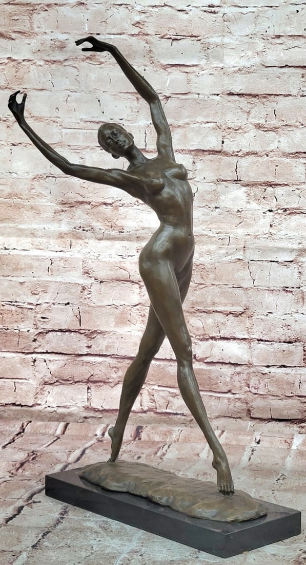 Dancer Bronze Sculpture by Cesaro - 22" x 12": Dancer Bronze Sculpture by Cesaro - 22" x 12" Introducing an Elegant Bronze Sculpture: This depiction of a dancer is meticulously handcrafted with careful attention to detail. The figure is ca