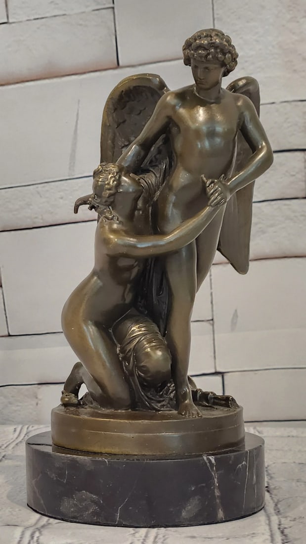 Cupid and Psyche Bronze Sculpture in the Manner of Jean Patoue - 9" x 5": Cupid and Psyche Bronze Sculpture in the Manner of Jean Patoue - 9" x 5" Introducing a Classical Bronze Sculpture: This depiction of Cupid and Psyche is meticulously handcrafted with careful a