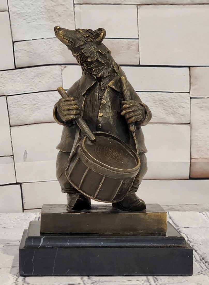 Bear Playing Drum Bronze Sculpture - 8" x 5.5" (1 of 6)