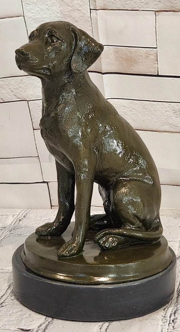 Labrador Retriever Bronze Sculpture by Miguel Lopez - 10" x 6": Labrador Retriever Bronze Sculpture by Miguel Lopez - 10" x 6" Introducing a Naturalistic Bronze Sculpture: This depiction of a Labrador Retriever is meticulously handcrafted with careful atte