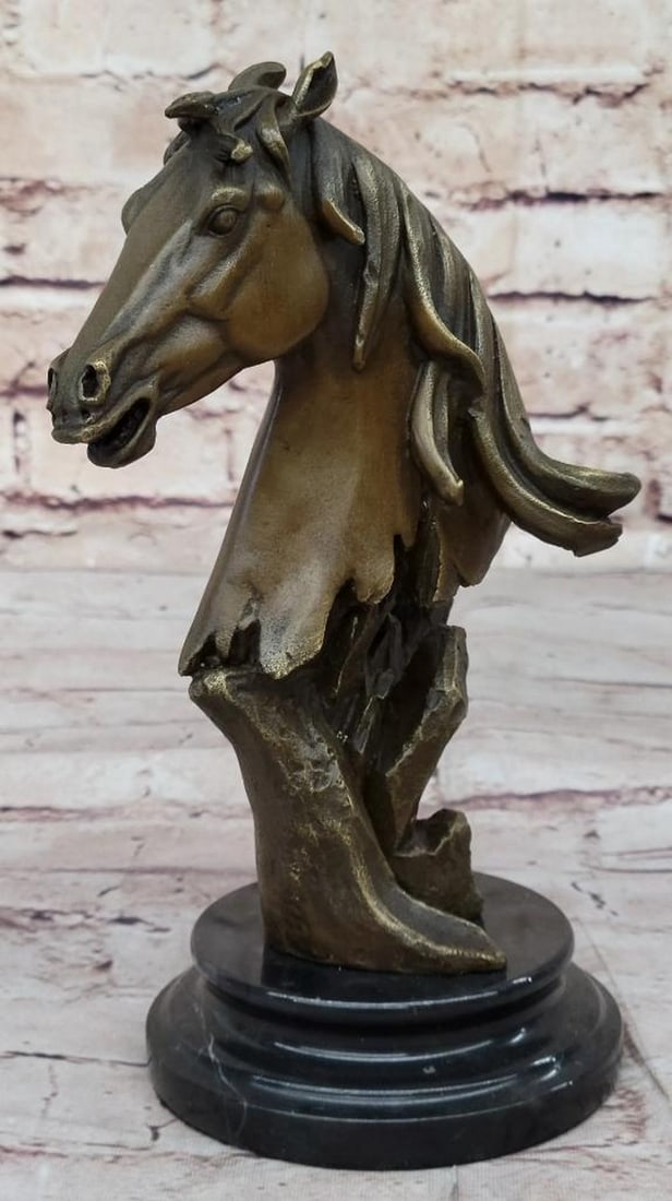 Contemporary Elegance Abstract Horse Head Original Bronze Statue Sculpture on Marble Base - 9" x 5" (1 of 6)