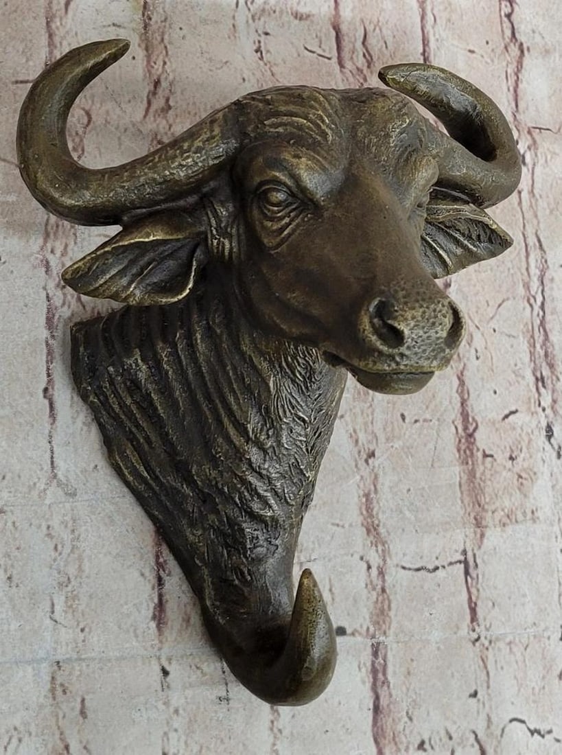 Majestic Original Bronze Bull Head Wall Sculpture by Milo - 10" x 8": Majestic Original Bronze Bull Head Wall Sculpture by Milo - 10" x 8" Elevate your space with this striking bronze bull head sculpture by renowned artist Milo. Expertly crafted using the lost w