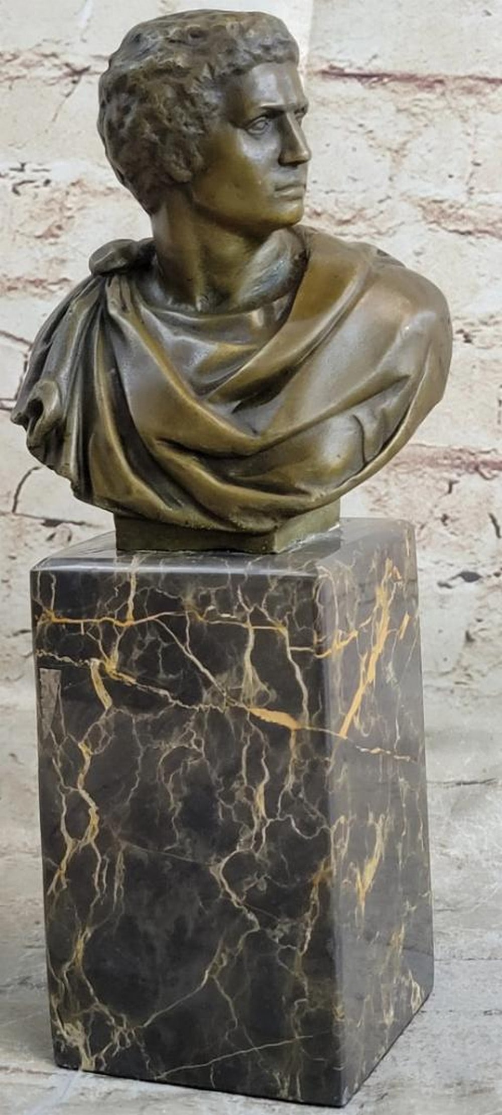Original Caesar Vatican Bust Bookend Bronze Sculpture On Marble Base - 8lbs (1 of 5)