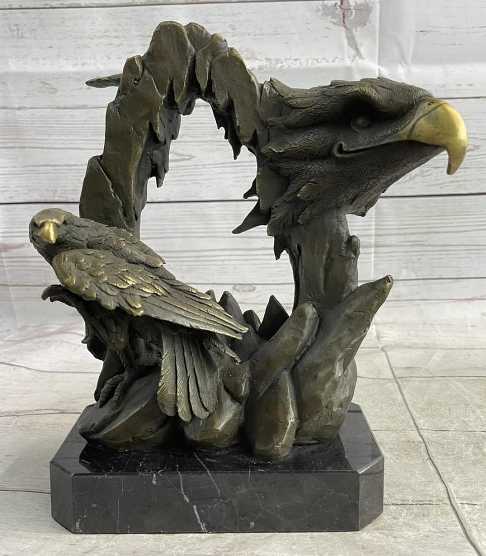 Bald Eagle Head Original Bronze Sculpture - 10.5" x 8": Bald Eagle Head Original Bronze Sculpture - 10.5" x 8" Experience the captivating presence of the majestic eagle with this exquisite bronze bust. Every intricate detail of the eagle's head, fr