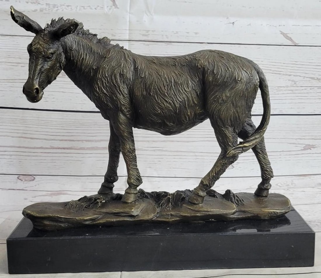 Barye Inspired Travelling Donkey Bronze Sculpture On Marble Base - 10" x 11" (1 of 6)