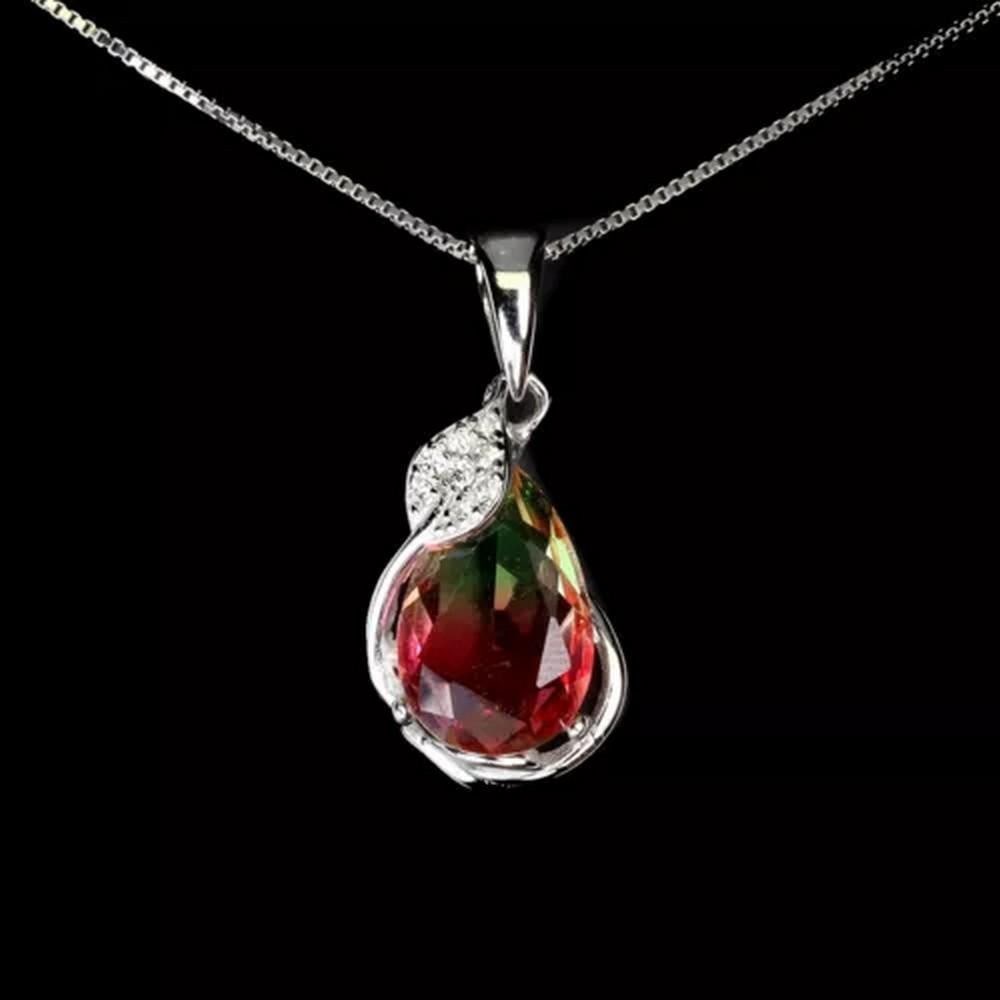 Sterling Silver & Synthetic Watermelon Tourmaline Pendant Necklace (1 of 1)