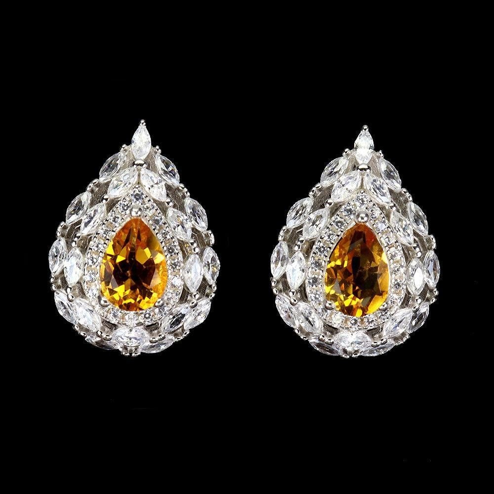 Natural Pear Yellow Citrine 925 Sterling Silver Stud Earrings: Natural Pear Yellow Citrine 925 Sterling Silver Stud Earrings Brighten your look with these elegant stud earrings featuring natural pear-shaped yellow citrine gemstones, set in high-quality 925 sterli