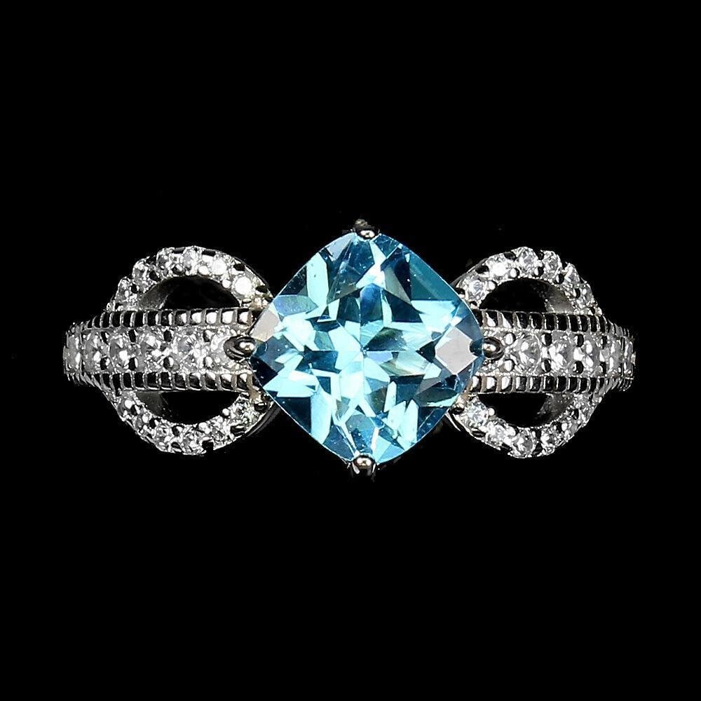 Cushion Cut Swiss Blue Topaz and Cz Gemstone 925 Sterling Silver Ring - Size 7: Cushion Cut Swiss Blue Topaz and Cz Gemstone 925 Sterling Silver Ring - Size 7 Introducing our stunning Cushion Cut Swiss Blue Topaz and CZ Gemstone Ring in size 7. Crafted from fine 925 sterling silv