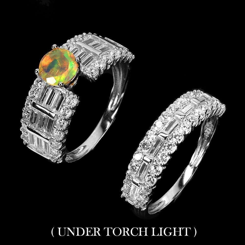 Natural Round Fire Opal 6mm Simulated Cz Gemstone 925 Sterling Silver Ring: Natural Round Fire Opal 6mm Simulated Cz Gemstone 925 Sterling Silver Ring Illuminate your style with our Natural Round Fire Opal 6mm Simulated CZ Gemstone Ring, a piece that combines fiery elegance w