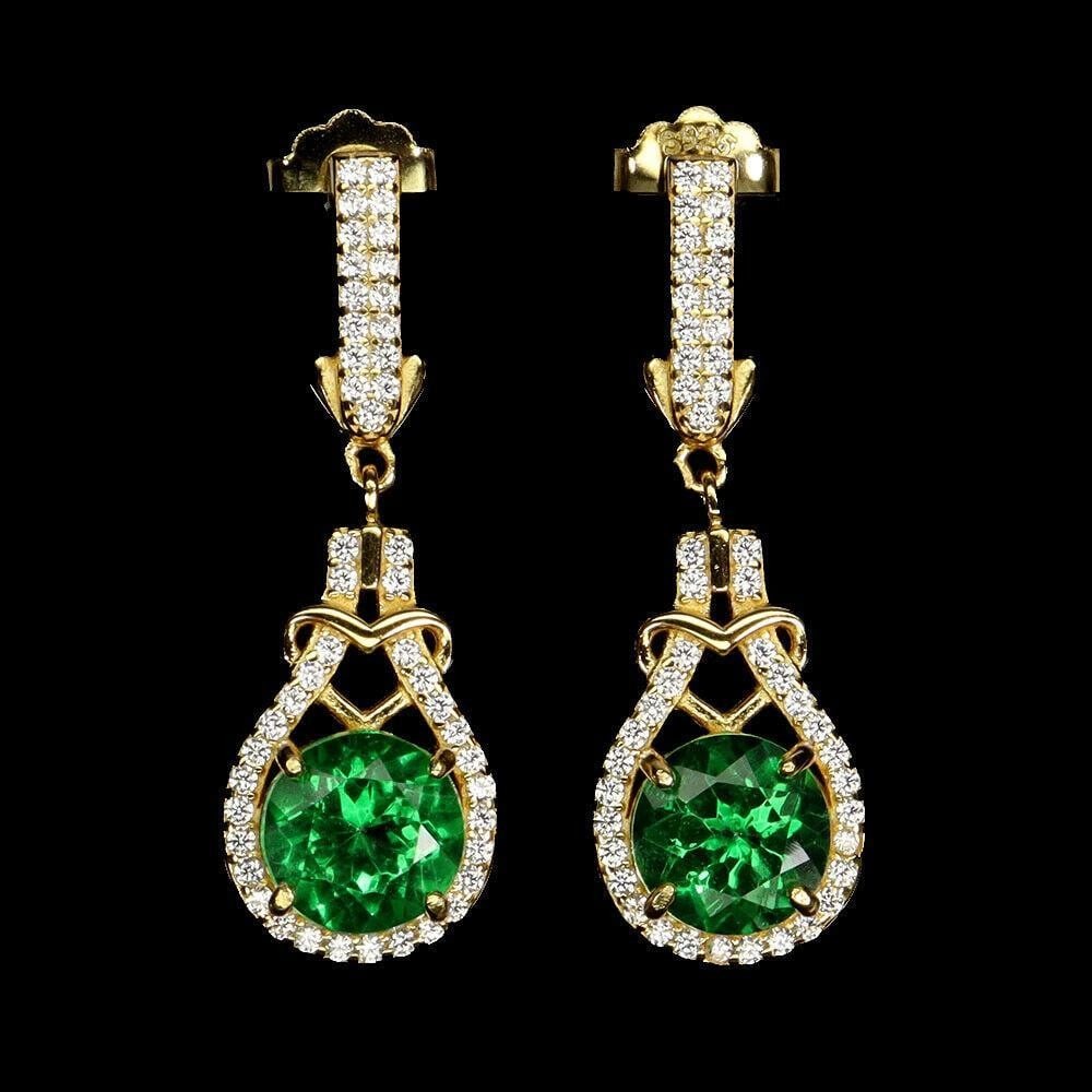 Ultra Green Topaz Round Cut Stone In Tear Drop Crystal Mount Earrings (1 of 3)