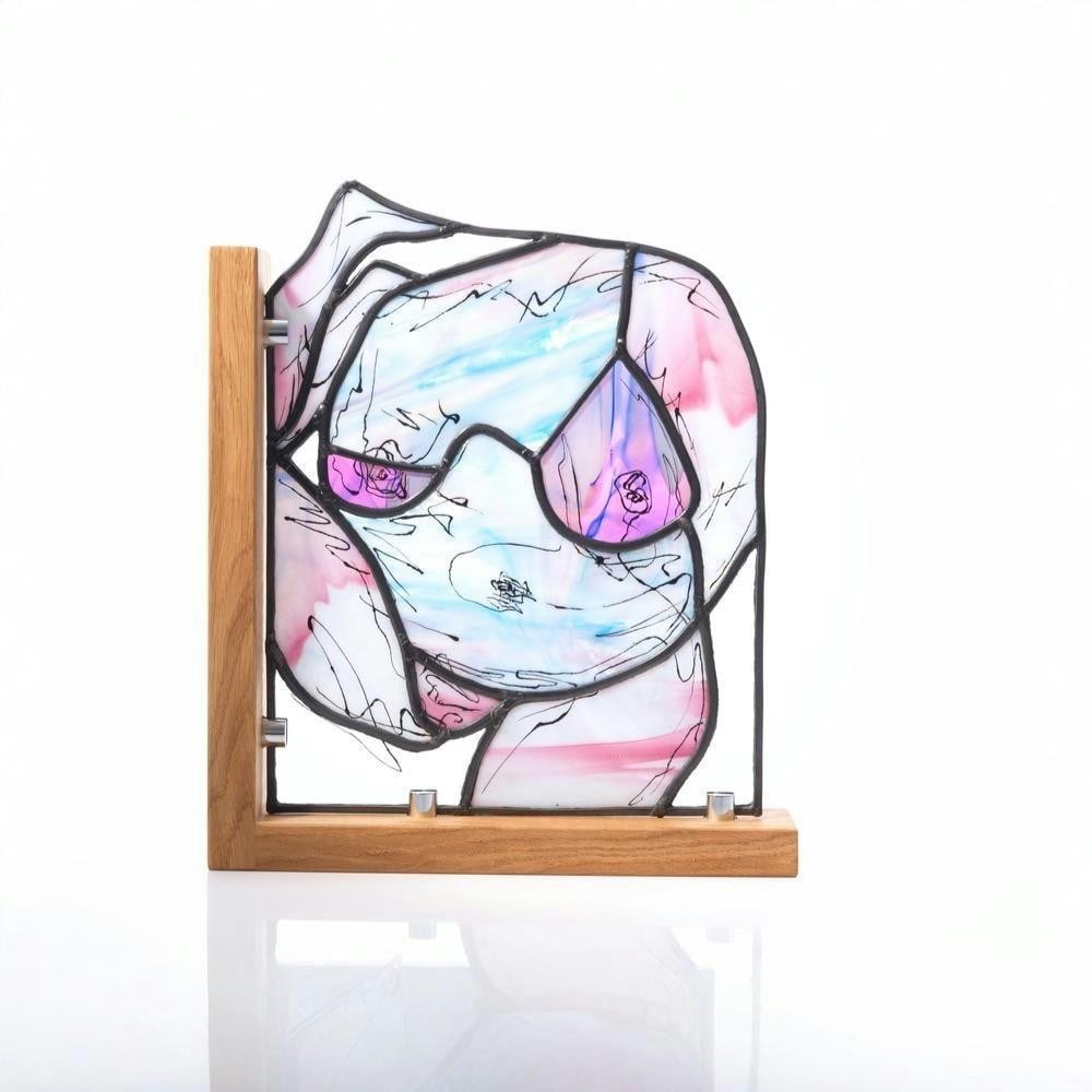Lily' Stained Glass Women Portrait by Laura Kriefman: 'Lily' Stained Glass Women Portrait by Laura Kriefman This stained glass artwork presents a female portrait, focusing on form and structure within a balanced composition. Created using Uroboros glass 