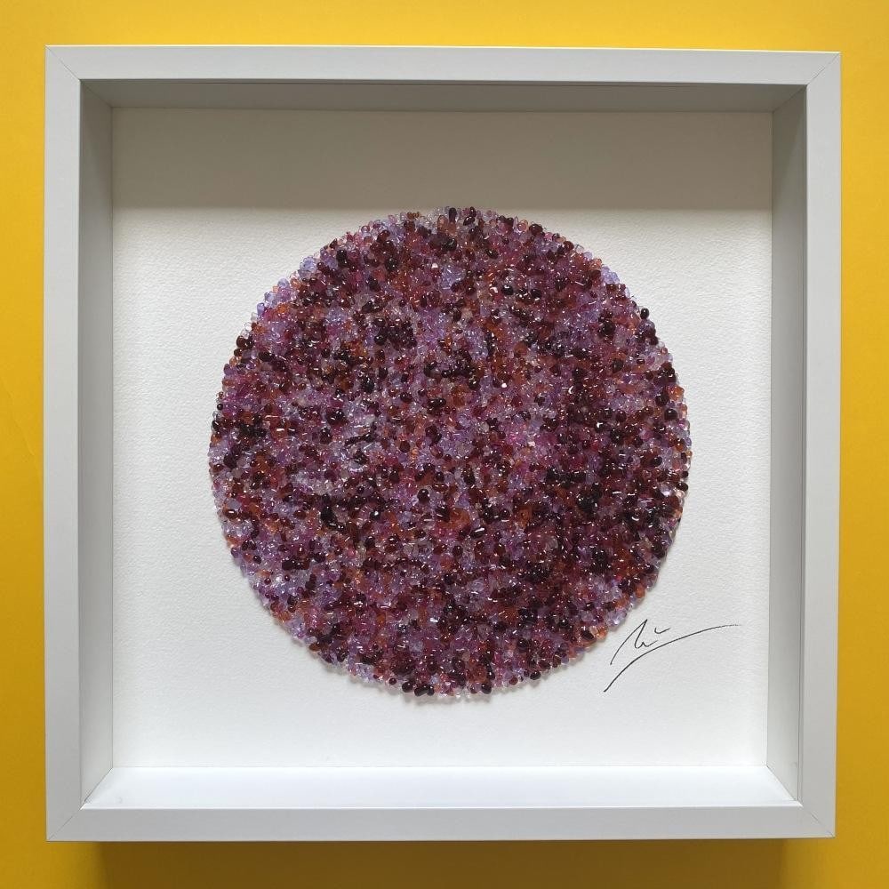 Ishihara Iris' Framed Wall Art by Kira Phoenix K'inan: 'Ishihara Iris' Framed Wall Art by Kira Phoenix K'inan This framed glass artwork in pink and red is part of Kira Phoenix K'inan's celebrated Ishihara series. Using her Relief Glass Drawing technique, 