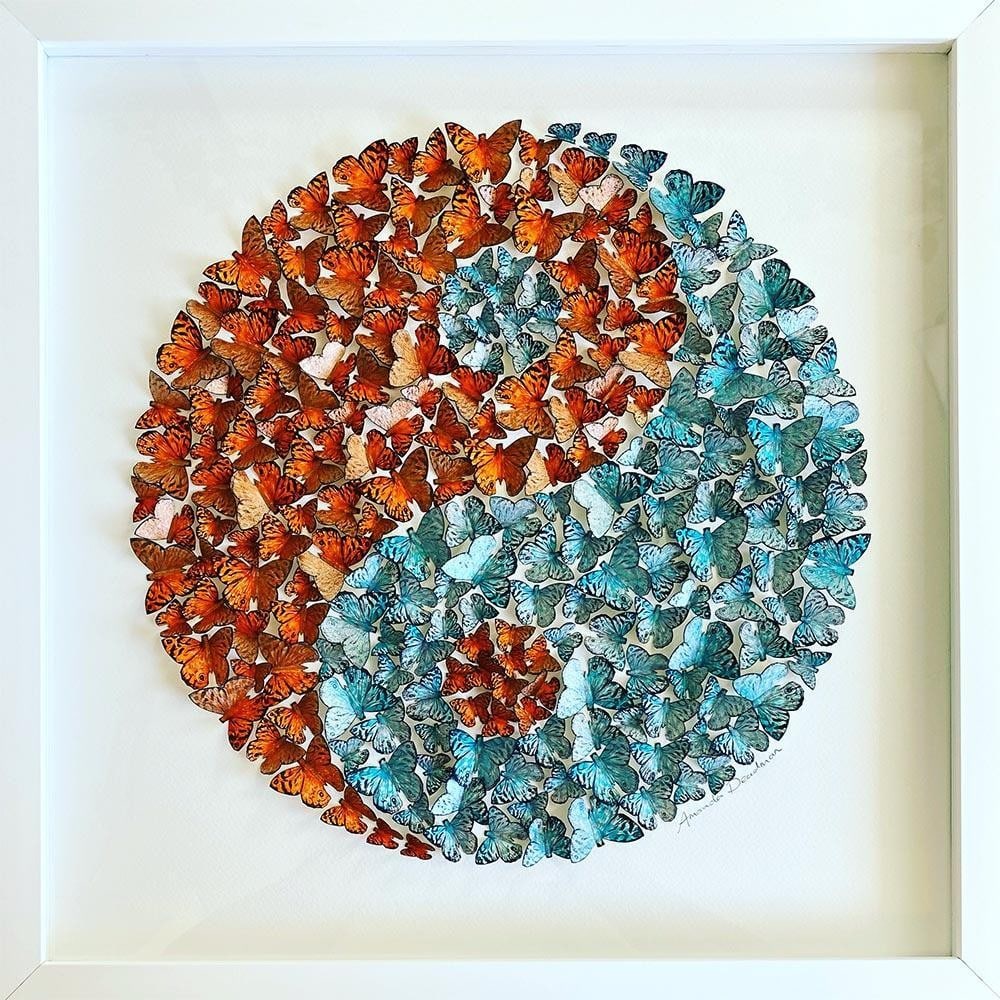 Yin and Yang - Find Your Wings' Sculptural Wall Art by Amanda Deadman Art: Yin and Yang - Find Your Wings' Sculptural Wall Art by Amanda Deadman Art This 3D paper artwork interprets the classic Yin and Yang symbol with hand-painted butterflies in complementary turquoise and 