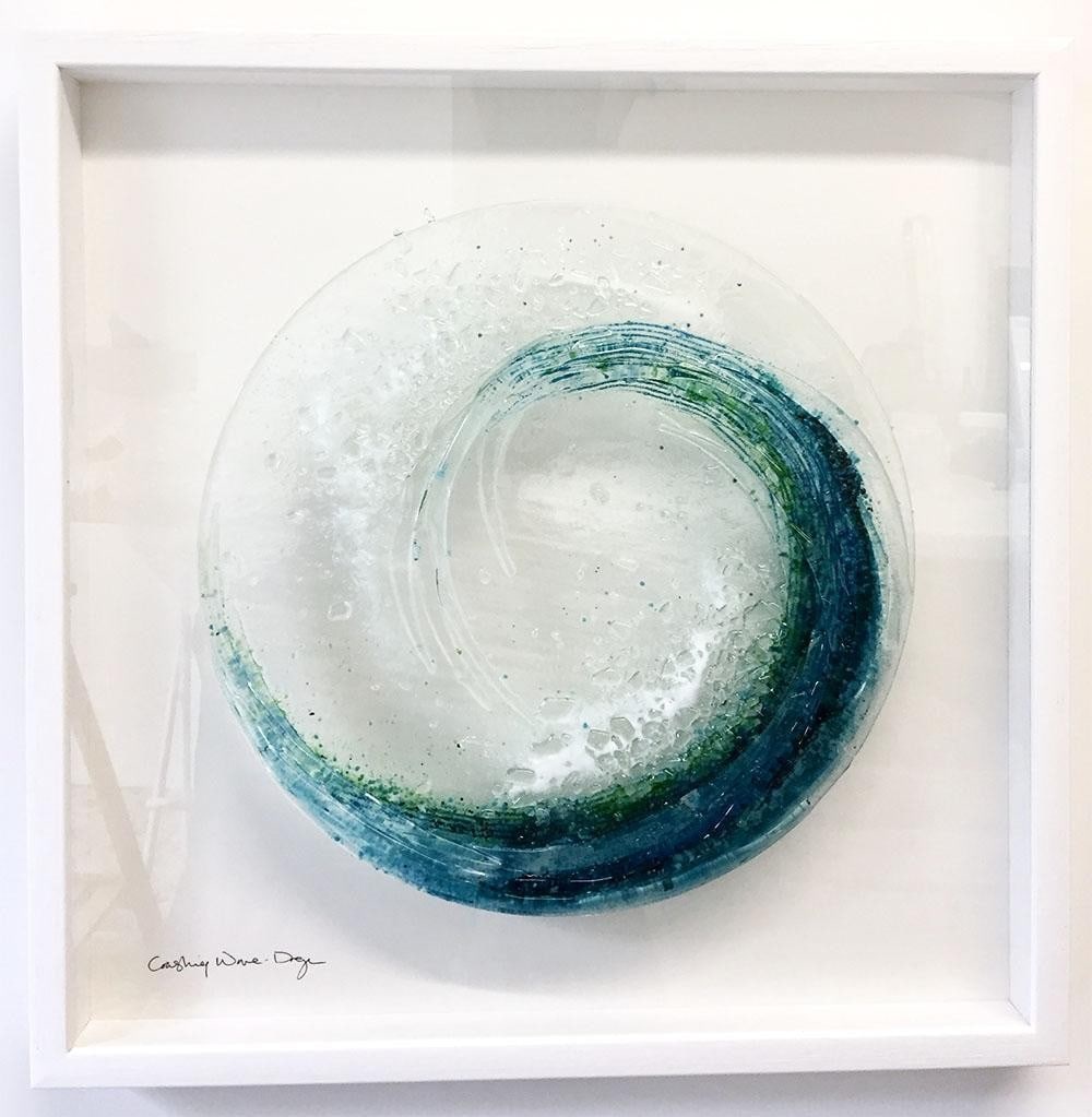 Tidal Wave' Glass Wave Wall Art by Dreya Bennet: Tidal Wave' Glass Wave Wall Art by Dreya Bennet This framed glass artwork features a beautifully curved wave, handcrafted using kiln-fused glass in layered tones of blue and green. Its smooth, flowing
