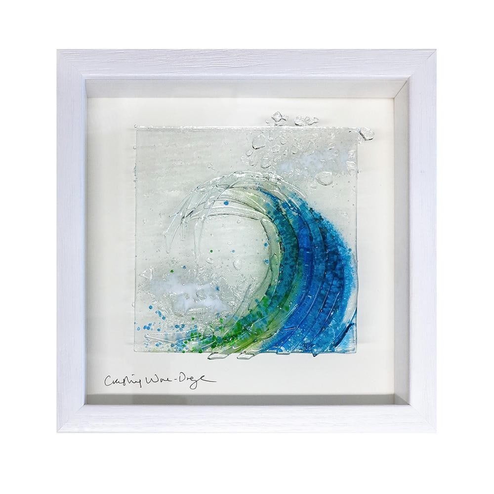 Small Breaking Wave' Kiln Fused Glass Art by Dreya Bennet: Small Breaking Wave' Kiln Fused Glass Art by Dreya Bennet This kiln fused glass artwork captures the motion and clarity of a breaking wave, with colours drawn from the sky, sea, and shoreline. The gla