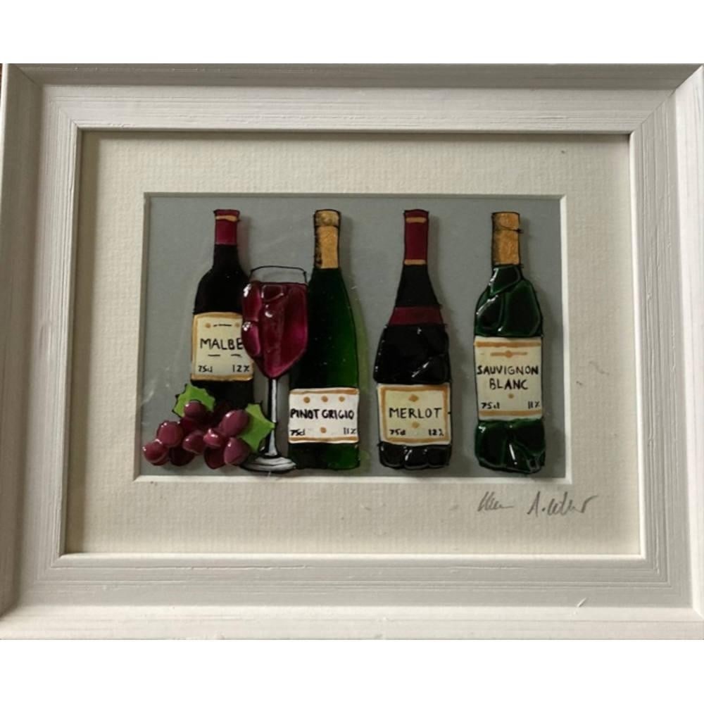 WINE BOTTLE LINE UP' Handcrafted Sea Glass Wall Art by Sea on Glass: 'WINE BOTTLE LINE UP' Handcrafted Sea Glass Wall Art by Sea on Glass This framed artwork features a colourful lineup of wine bottles created from hand-collected sea glass and glass paints. Each piece 