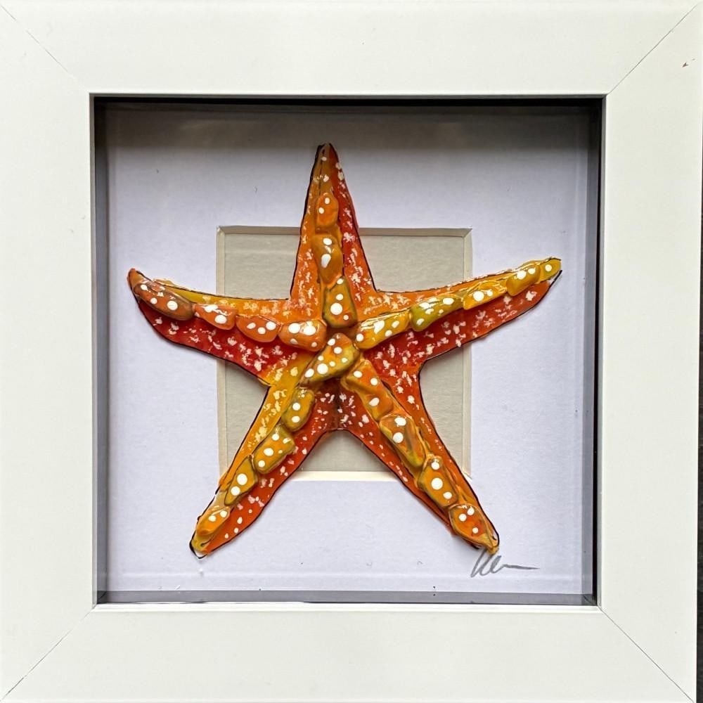 Starfish' Coastal Sea Glass Artwork by Sea on Glass: Starfish' Coastal Sea Glass Artwork by Sea on Glass This framed artwork features a starfish composed from hand-collected beach glass. The softened edges and natural variations in each piece of glass c