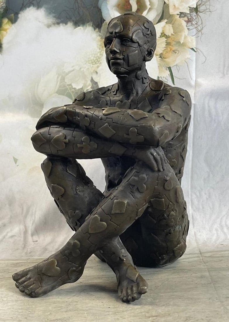 Signed Original Tribute to Dali Man with Poker Outfit Bronze Sculpture: Signed Original Tribute to Dali Man with Poker Outfit Bronze Sculpture This abstract is a very odd and creative one, I guarantee you that you will have people talking about it. You can tell its a figu