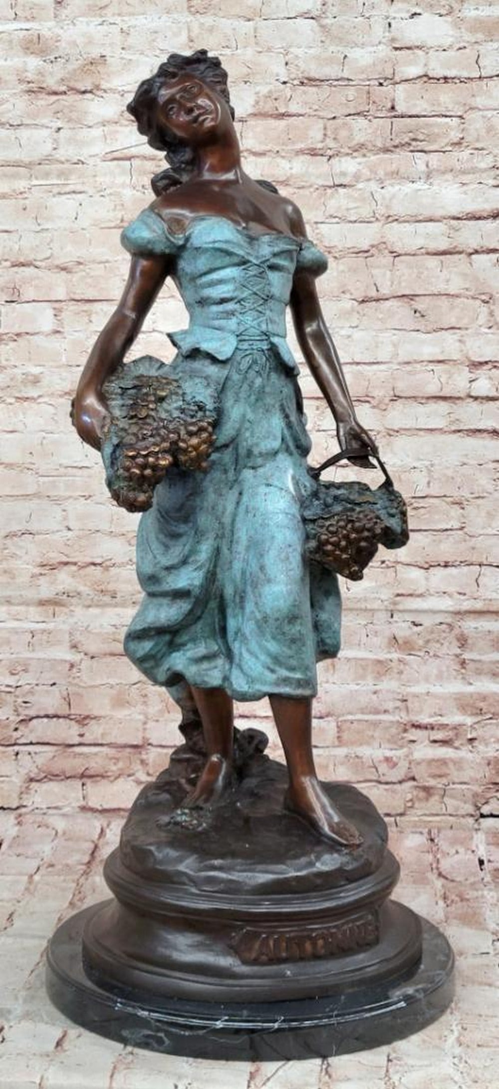 Grape Goddess of Wine Bronze Statue - 36" x 15.5": Grape Goddess of Wine Bronze Statue - 36" x 15.5" Introducing an Impressive Bronze Sculpture: This extra-large Grape Goddess of Wine figure, after Auguste Moreau, is carefully crafted with att