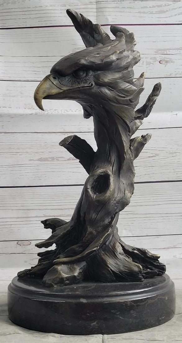 Regal Eagle Head Original Bronze Bust by M. Lopez - 15" x 8": Regal Eagle Head Original Bronze Bust by M. Lopez - 15" x 8" This masterfully crafted eagle head bust captures the regal essence of the majestic bird of prey, highlighting its defining feature